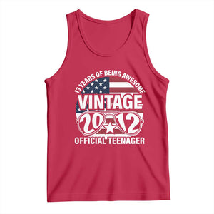 Funny 13th Birthday Tank Top Vintage 2012 Official Teenager 13 Years Of Being Awesome USA Flag Sunglasses TS11 Red Print Your Wear