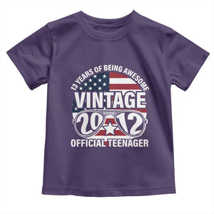 Funny 13th Birthday Toddler T Shirt Vintage 2012 Official Teenager 13 Years Of Being Awesome USA Flag Sunglasses TS11 Purple Print Your Wear