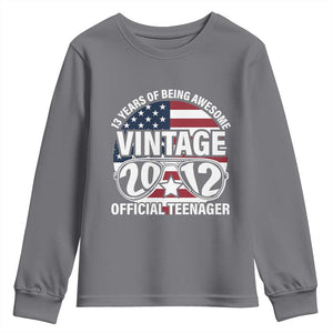 Funny 13th Birthday Youth Sweatshirt Vintage 2012 Official Teenager 13 Years Of Being Awesome USA Flag Sunglasses TS11 Charcoal Print Your Wear