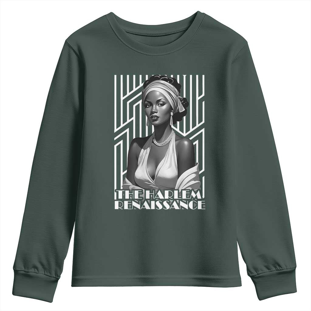 The Harlem Renaissance Youth Sweatshirt Black Woman 1920s Black History Month TS11 Dark Forest Green Print Your Wear