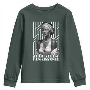 The Harlem Renaissance Youth Sweatshirt Black Woman 1920s Black History Month TS11 Dark Forest Green Print Your Wear