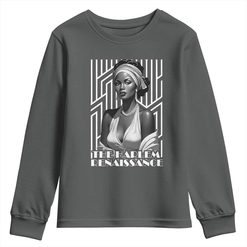 The Harlem Renaissance Youth Sweatshirt Black Woman 1920s Black History Month TS11 Dark Heather Print Your Wear
