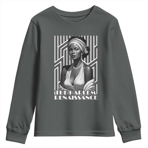 The Harlem Renaissance Youth Sweatshirt Black Woman 1920s Black History Month TS11 Dark Heather Print Your Wear