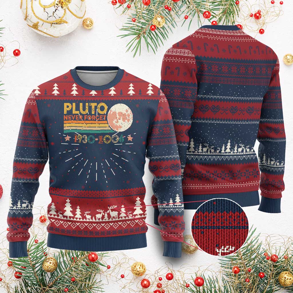 Funny Never Forget Pluto 1930 2006 Knit Sweatshirt Retro Stripes TS11 Burgundy Print Your Wear