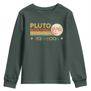 Funny Never Forget Pluto 1930 2006 Youth Sweatshirt Retro Stripes TS11 Dark Forest Green Print Your Wear
