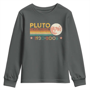 Funny Never Forget Pluto 1930 2006 Youth Sweatshirt Retro Stripes TS11 Dark Heather Print Your Wear