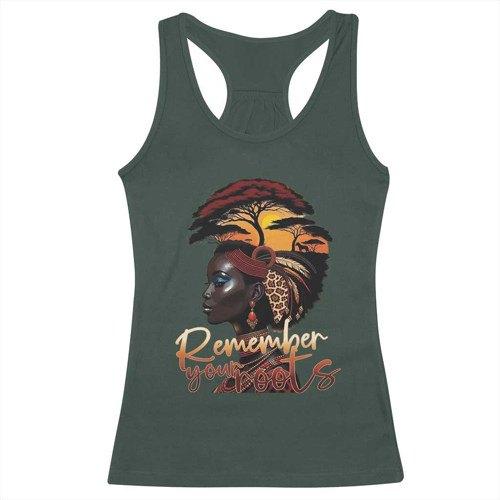 Black History Month Racerback Tank Top Remember Your Roots African Safari TS11 Dark Forest Green Print Your Wear