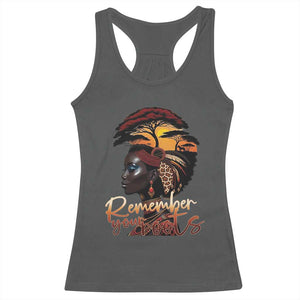 Black History Month Racerback Tank Top Remember Your Roots African Safari TS11 Dark Heather Print Your Wear