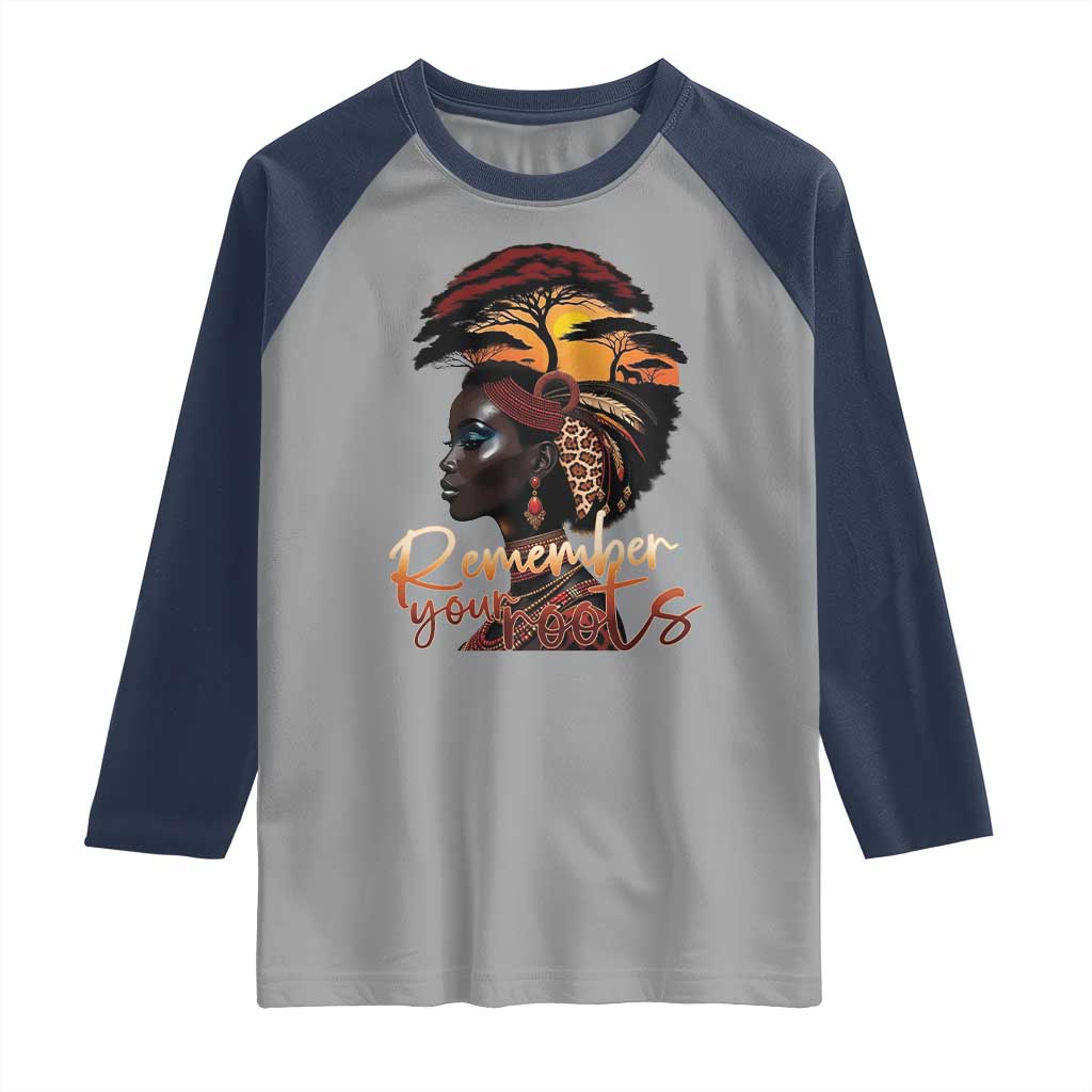 Black History Month Raglan Shirt Remember Your Roots African Safari TS11 Sport Gray Navy Print Your Wear