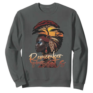 Black History Month Sweatshirt Remember Your Roots African Safari TS11 Dark Heather Print Your Wear