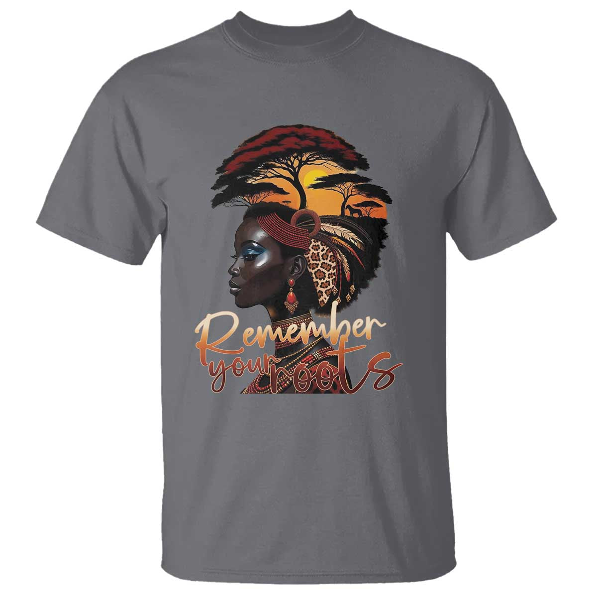 Black History Month T Shirt Remember Your Roots African Safari TS11 Charcoal Print Your Wear