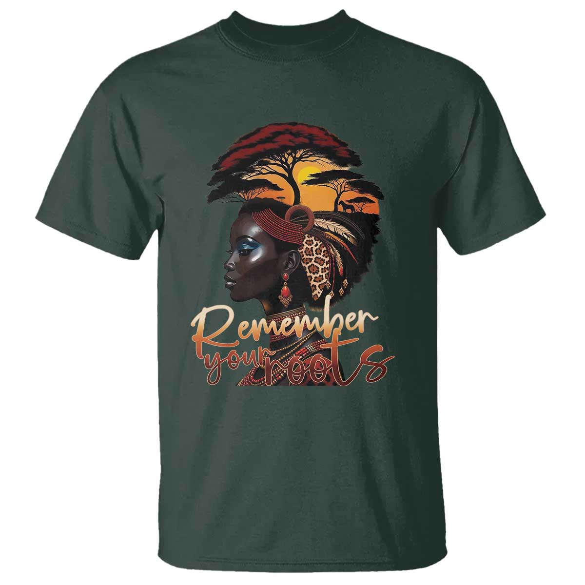 Black History Month T Shirt Remember Your Roots African Safari TS11 Dark Forest Green Print Your Wear