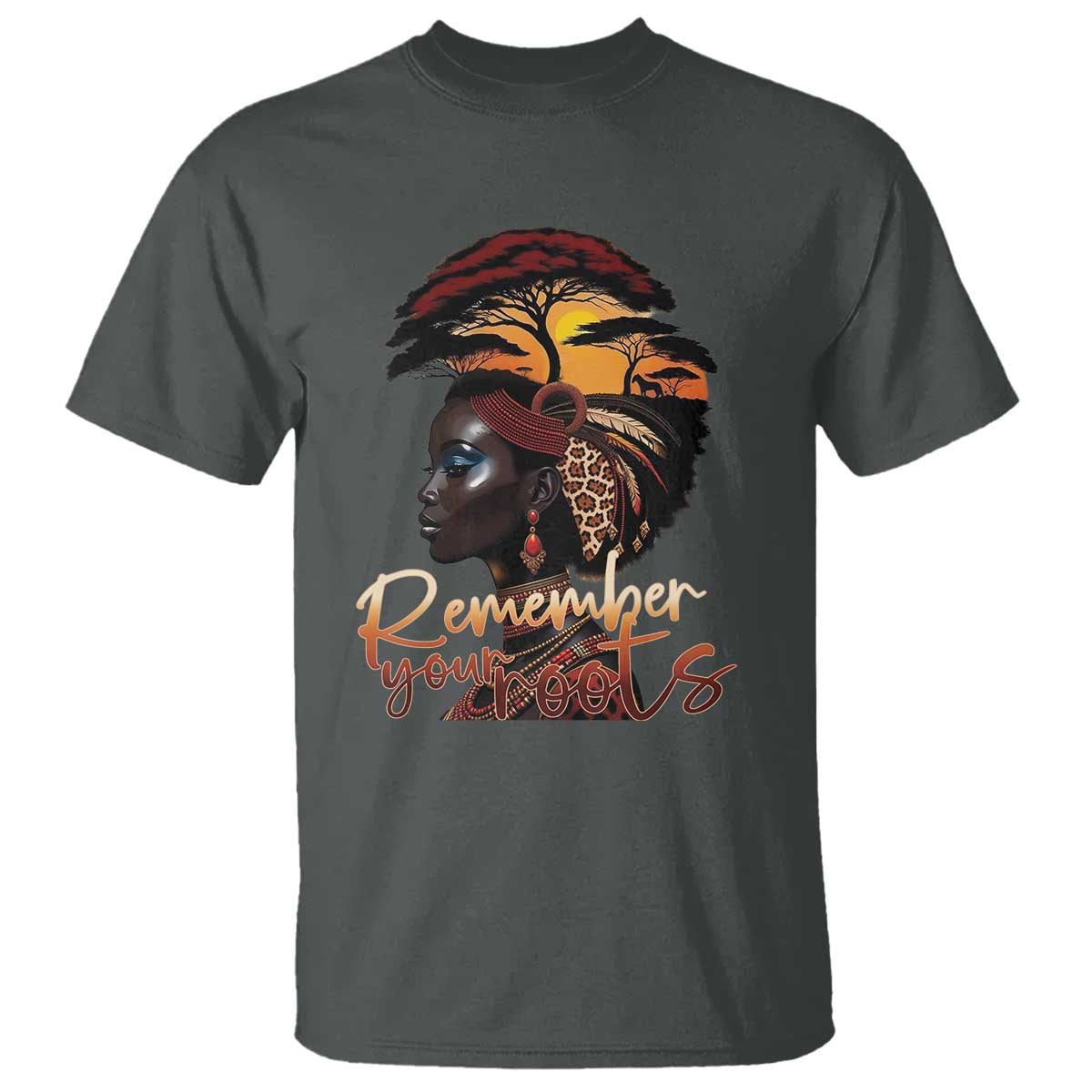 Black History Month T Shirt Remember Your Roots African Safari TS11 Dark Heather Print Your Wear