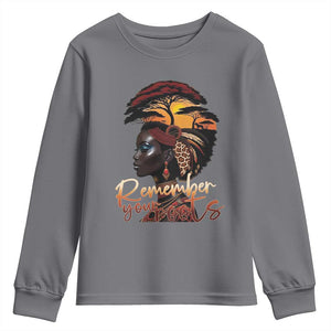 Black History Month Youth Sweatshirt Remember Your Roots African Safari TS11 Charcoal Print Your Wear