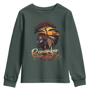 Black History Month Youth Sweatshirt Remember Your Roots African Safari TS11 Dark Forest Green Print Your Wear