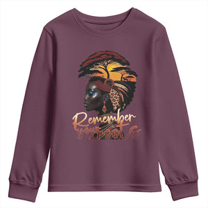 Black History Month Youth Sweatshirt Remember Your Roots African Safari TS11 Maroon Print Your Wear