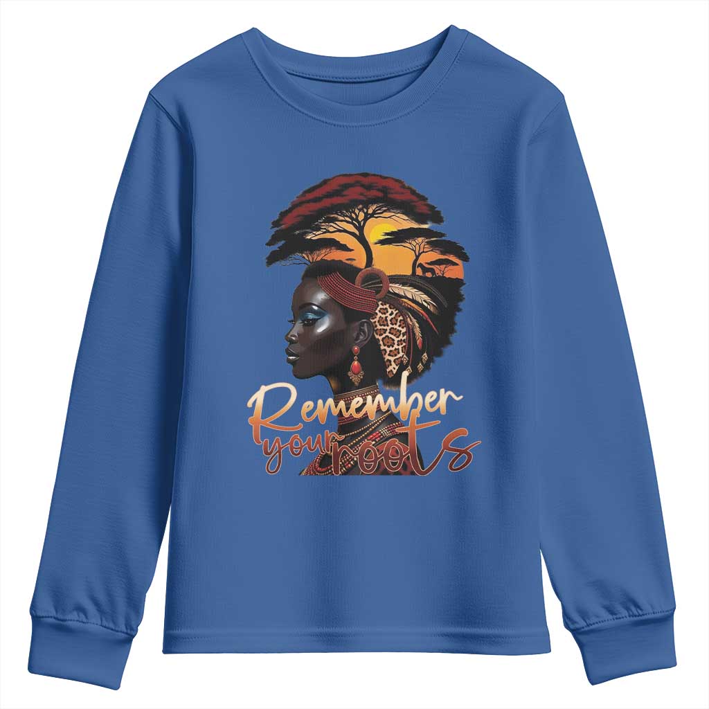 Black History Month Youth Sweatshirt Remember Your Roots African Safari TS11 Royal Blue Print Your Wear
