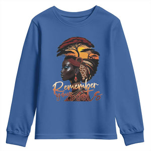 Black History Month Youth Sweatshirt Remember Your Roots African Safari TS11 Royal Blue Print Your Wear