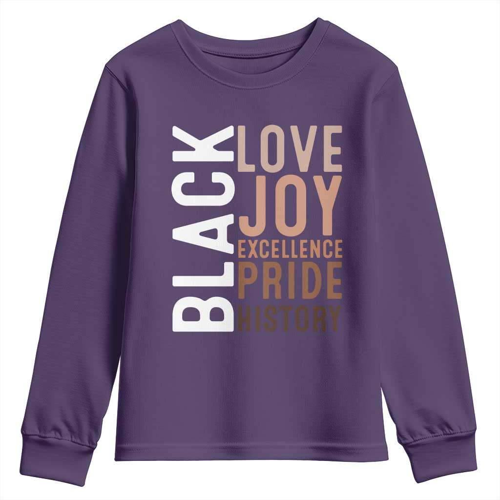 Black Love Joy Excellence Pride History Youth Sweatshirt Proud African American TS11 Purple Print Your Wear