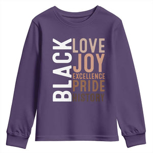 Black Love Joy Excellence Pride History Youth Sweatshirt Proud African American TS11 Purple Print Your Wear