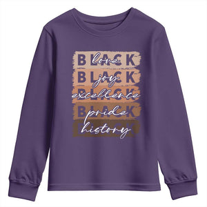 Black Love Joy Excellence Pride History Youth Sweatshirt Proud African American Melanin Brush Stroke TS11 Purple Print Your Wear