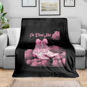 On Cloud Nine Throw Blanket 9th Birthday Bday Girl Pink Coquette Cowgirl Boots TS11 Print Your Wear