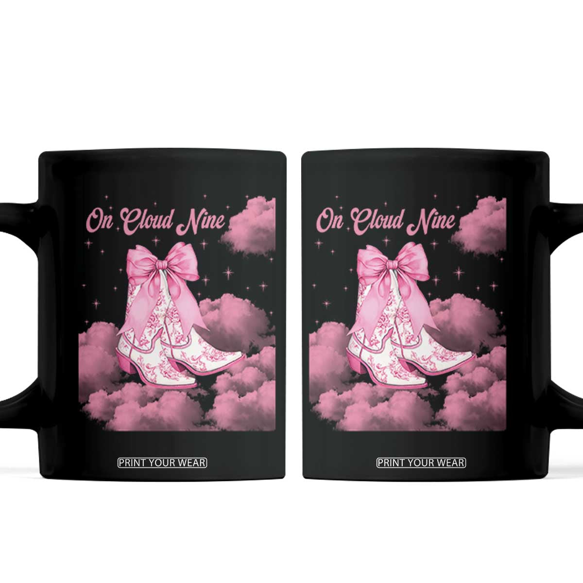 On Cloud Nine Coffee Mug 9th Birthday Bday Girl Pink Coquette Cowgirl Boots TS11 Black Print Your Wear