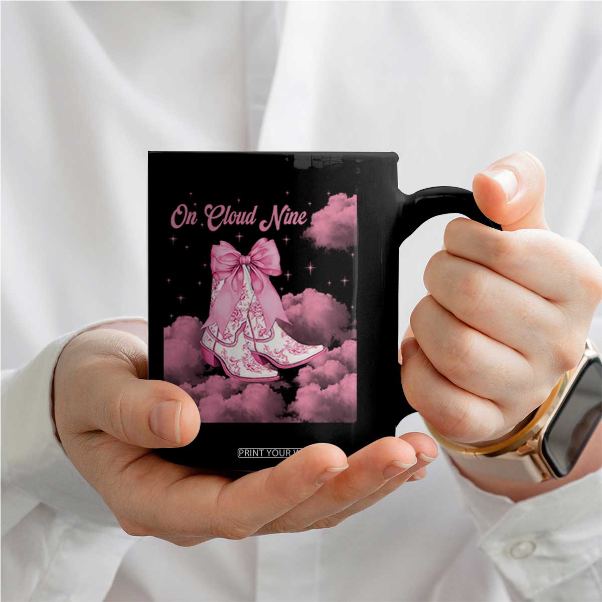 On Cloud Nine Coffee Mug 9th Birthday Bday Girl Pink Coquette Cowgirl Boots TS11 Print Your Wear