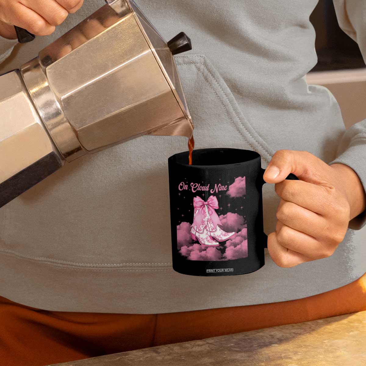 On Cloud Nine Coffee Mug 9th Birthday Bday Girl Pink Coquette Cowgirl Boots TS11 Print Your Wear