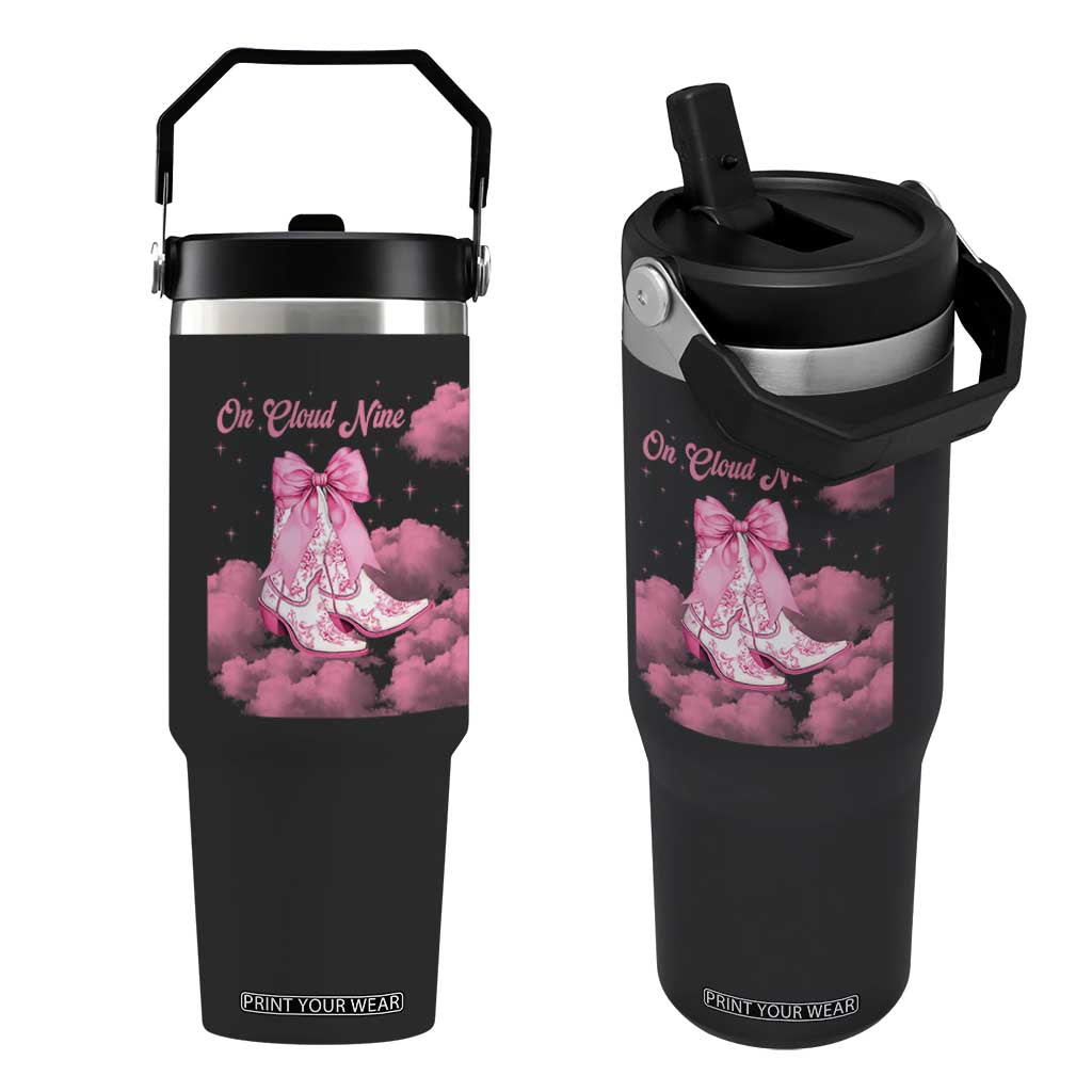 On Cloud Nine Flip Straw Tumbler 9th Birthday Bday Girl Pink Coquette Cowgirl Boots TS11 One Size: 30 oz Black Print Your Wear