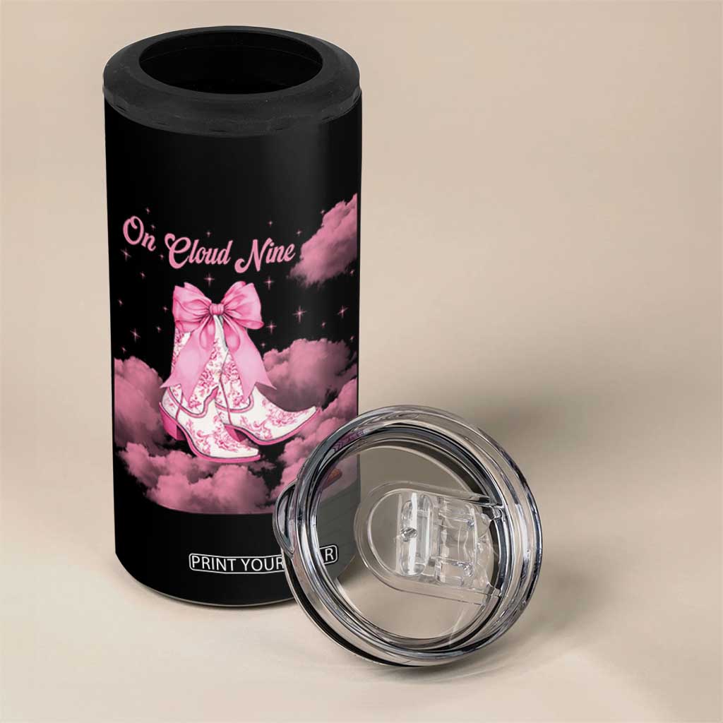 On Cloud Nine 4 in 1 Can Cooler Tumbler 9th Birthday Bday Girl Pink Coquette Cowgirl Boots TS11 Print Your Wear