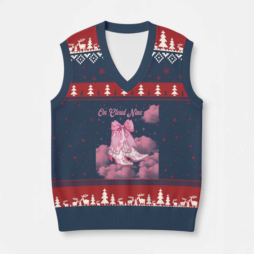 On Cloud Nine V-Neck Knit Sweater Vest 9th Birthday Bday Girl Pink Coquette Cowgirl Boots TS11 Navy Red Print Your Wear