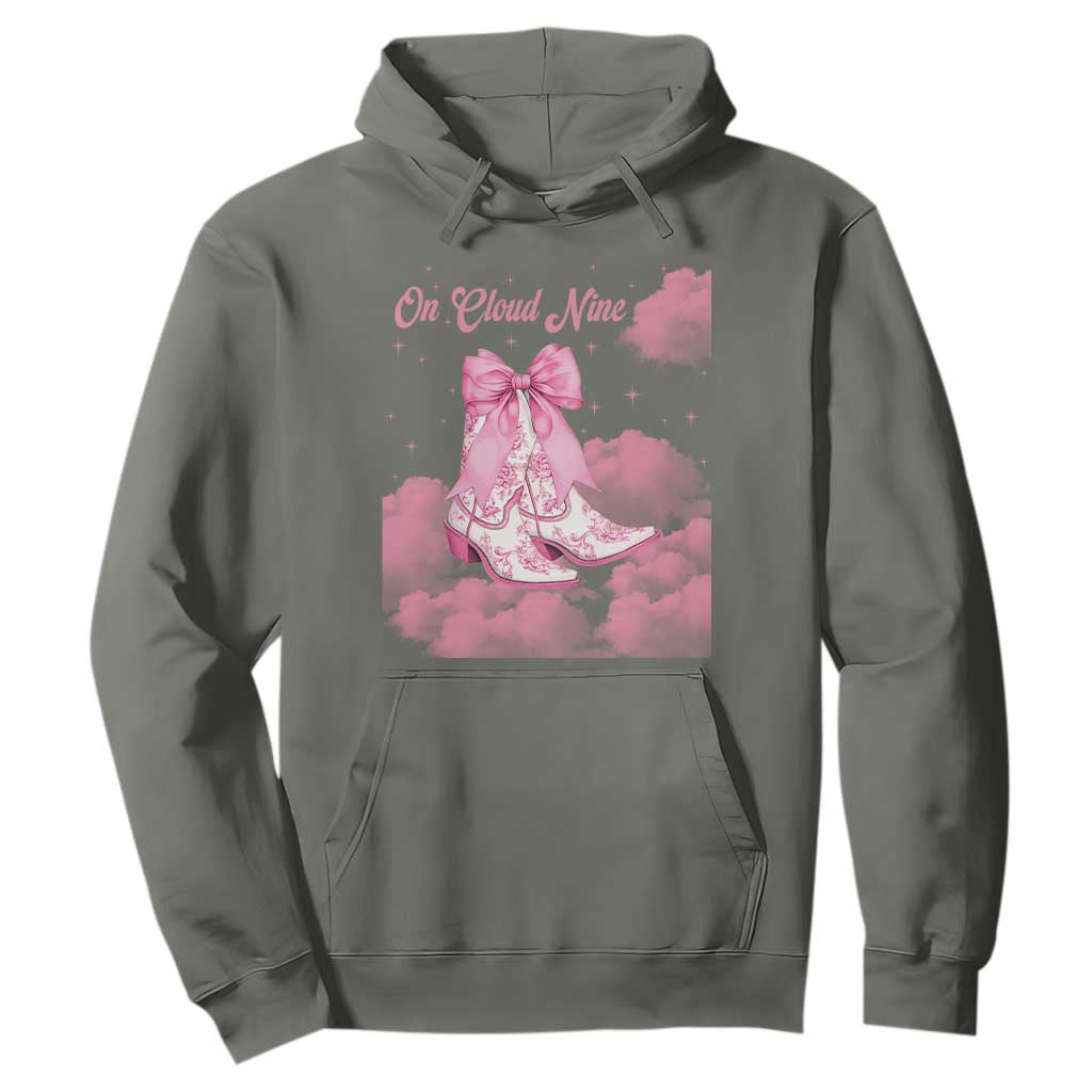On Cloud Nine Hoodie 9th Birthday Bday Girl Pink Coquette Cowgirl Boots TS11 Military Green Print Your Wear