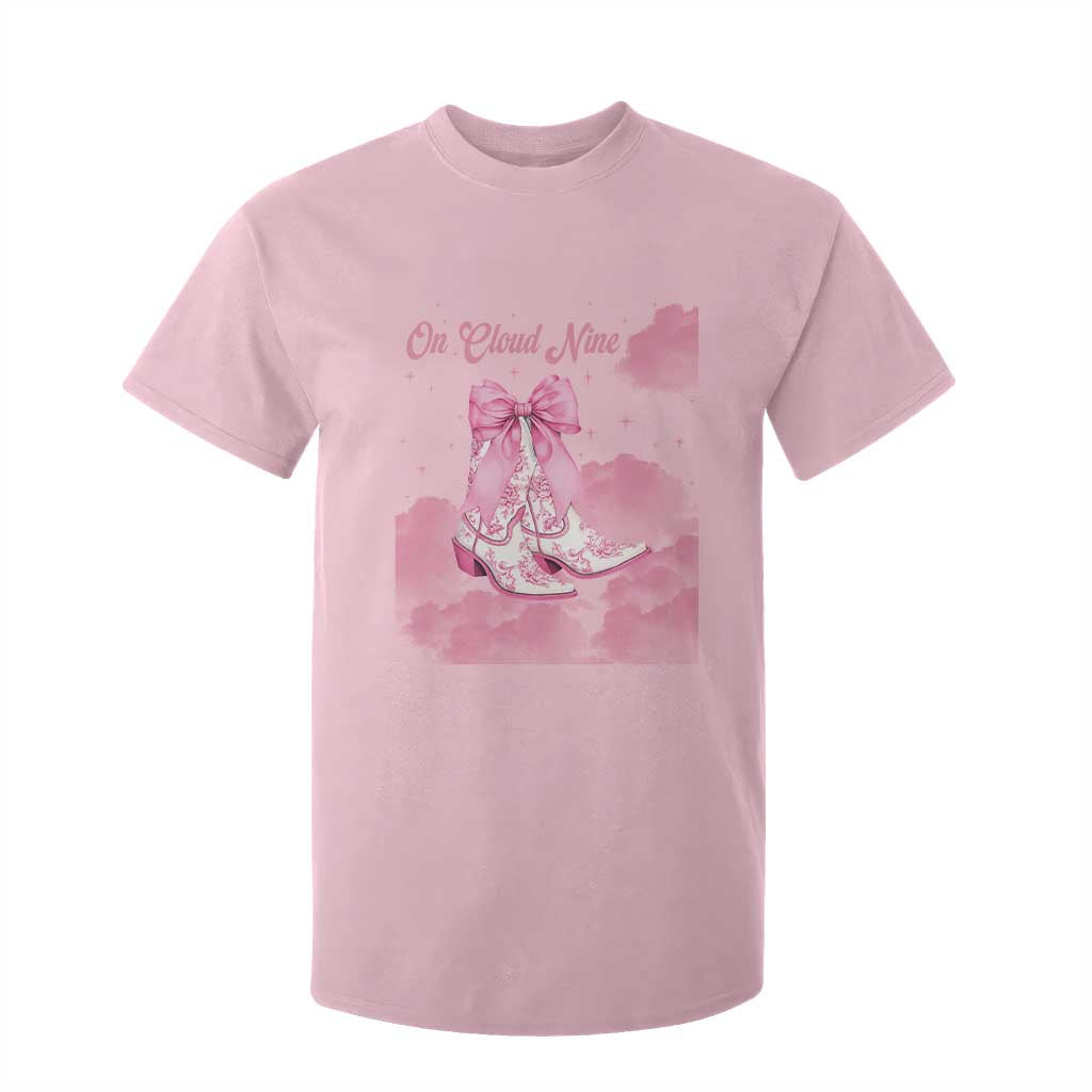 On Cloud Nine T Shirt For Kid 9th Birthday Bday Girl Pink Coquette Cowgirl Boots TS11 Light Pink Print Your Wear