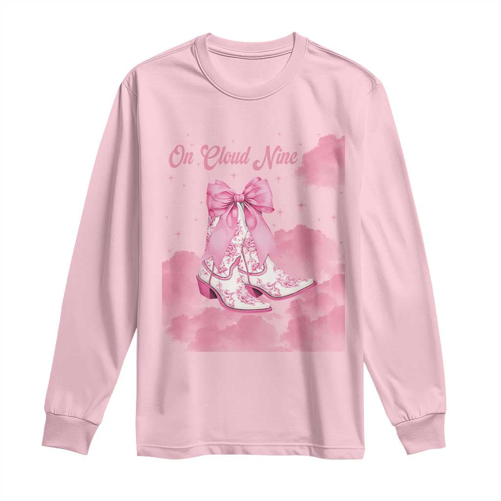 On Cloud Nine Long Sleeve Shirt 9th Birthday Bday Girl Pink Coquette Cowgirl Boots TS11 Light Pink Print Your Wear