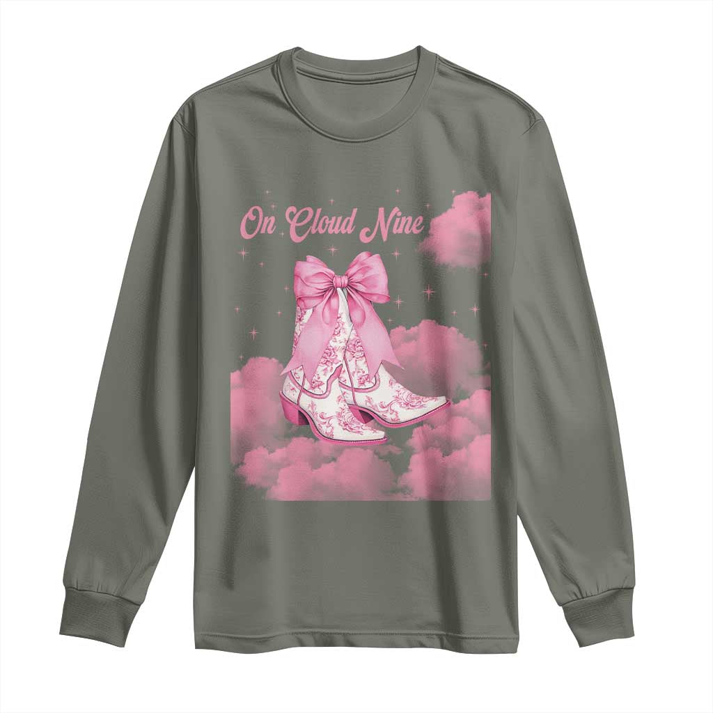On Cloud Nine Long Sleeve Shirt 9th Birthday Bday Girl Pink Coquette Cowgirl Boots TS11 Military Green Print Your Wear