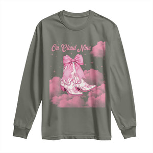 On Cloud Nine Long Sleeve Shirt 9th Birthday Bday Girl Pink Coquette Cowgirl Boots TS11 Military Green Print Your Wear
