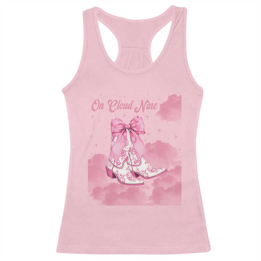 On Cloud Nine Racerback Tank Top 9th Birthday Bday Girl Pink Coquette Cowgirl Boots TS11 Light Pink Print Your Wear
