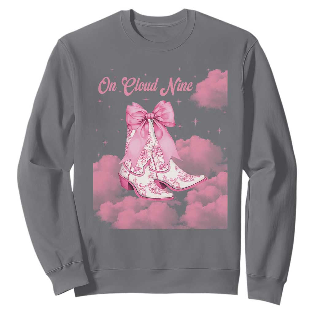 On Cloud Nine Sweatshirt 9th Birthday Bday Girl Pink Coquette Cowgirl Boots TS11 Charcoal Print Your Wear