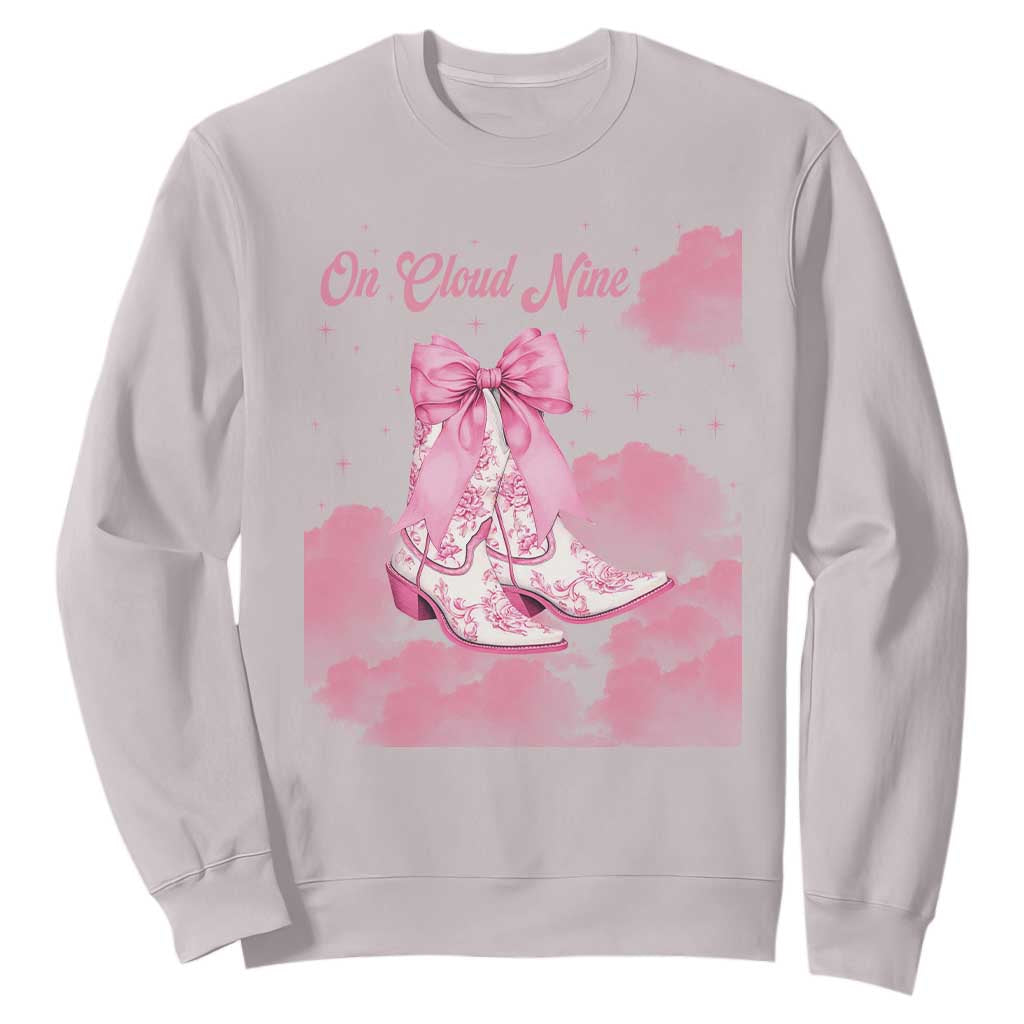 On Cloud Nine Sweatshirt 9th Birthday Bday Girl Pink Coquette Cowgirl Boots TS11 Ice Gray Print Your Wear
