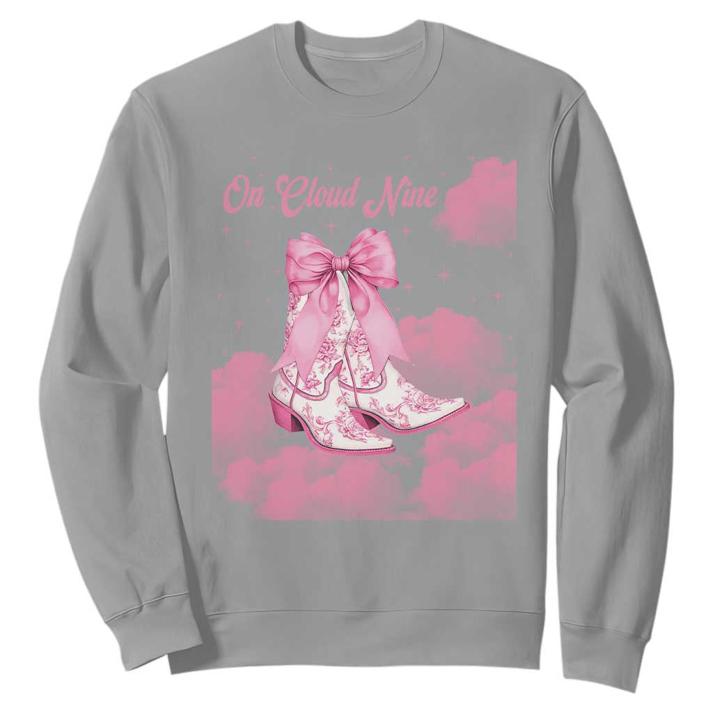 On Cloud Nine Sweatshirt 9th Birthday Bday Girl Pink Coquette Cowgirl Boots TS11 Sport Gray Print Your Wear