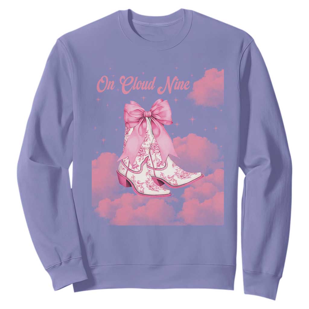 On Cloud Nine Sweatshirt 9th Birthday Bday Girl Pink Coquette Cowgirl Boots TS11 Violet Print Your Wear