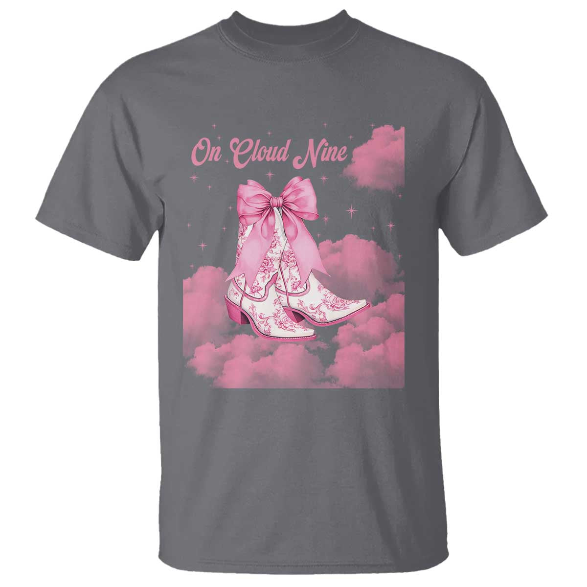 On Cloud Nine T Shirt 9th Birthday Bday Girl Pink Coquette Cowgirl Boots TS11 Charcoal Print Your Wear