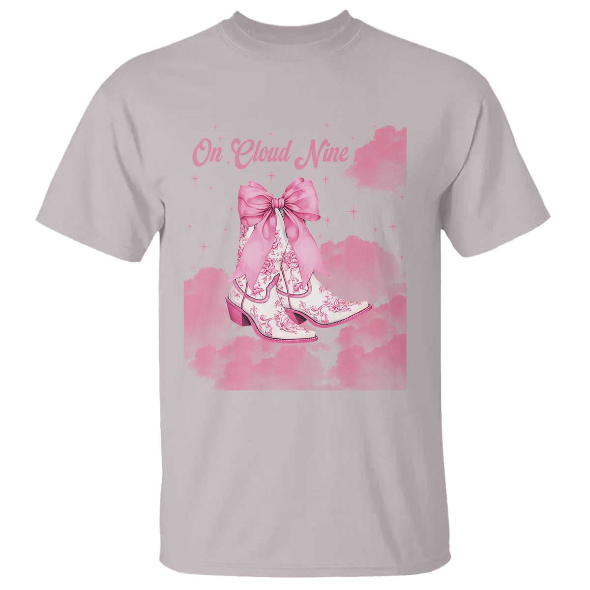 On Cloud Nine T Shirt 9th Birthday Bday Girl Pink Coquette Cowgirl Boots TS11 Ice Gray Print Your Wear