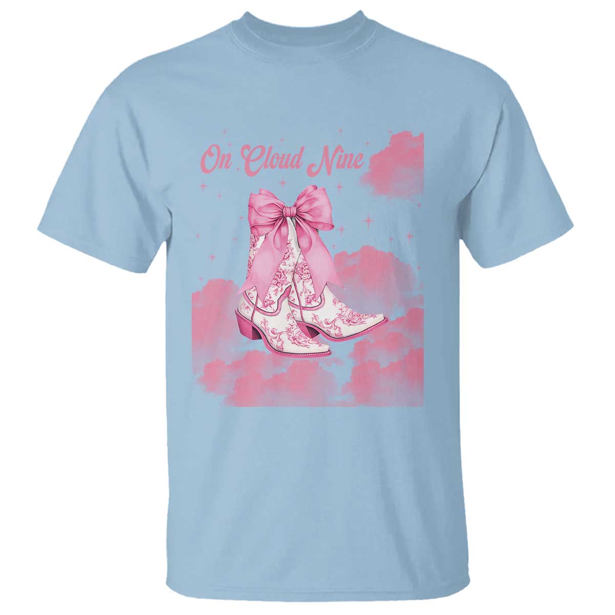 On Cloud Nine T Shirt 9th Birthday Bday Girl Pink Coquette Cowgirl Boots TS11 Light Blue Print Your Wear