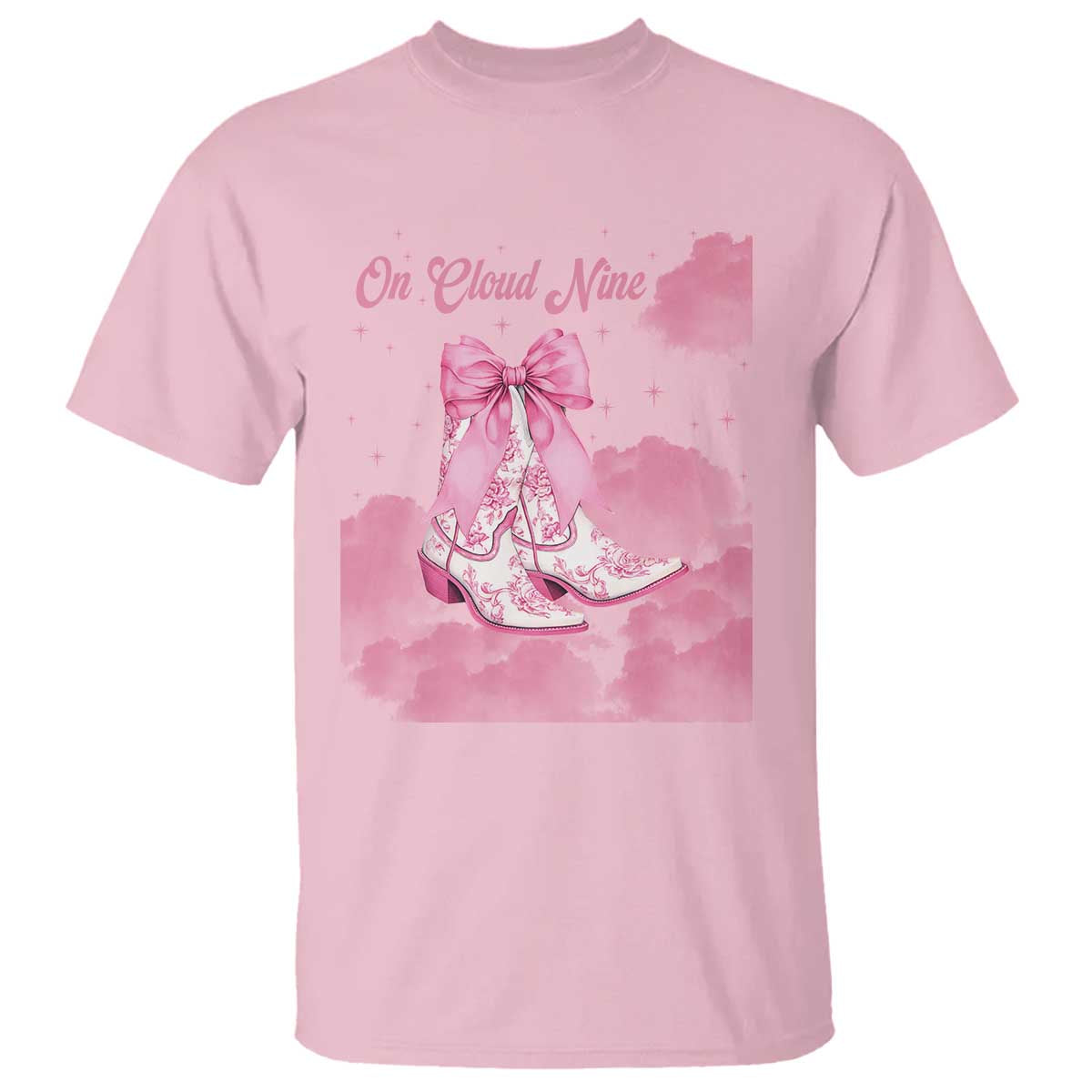 On Cloud Nine T Shirt 9th Birthday Bday Girl Pink Coquette Cowgirl Boots TS11 Light Pink Print Your Wear