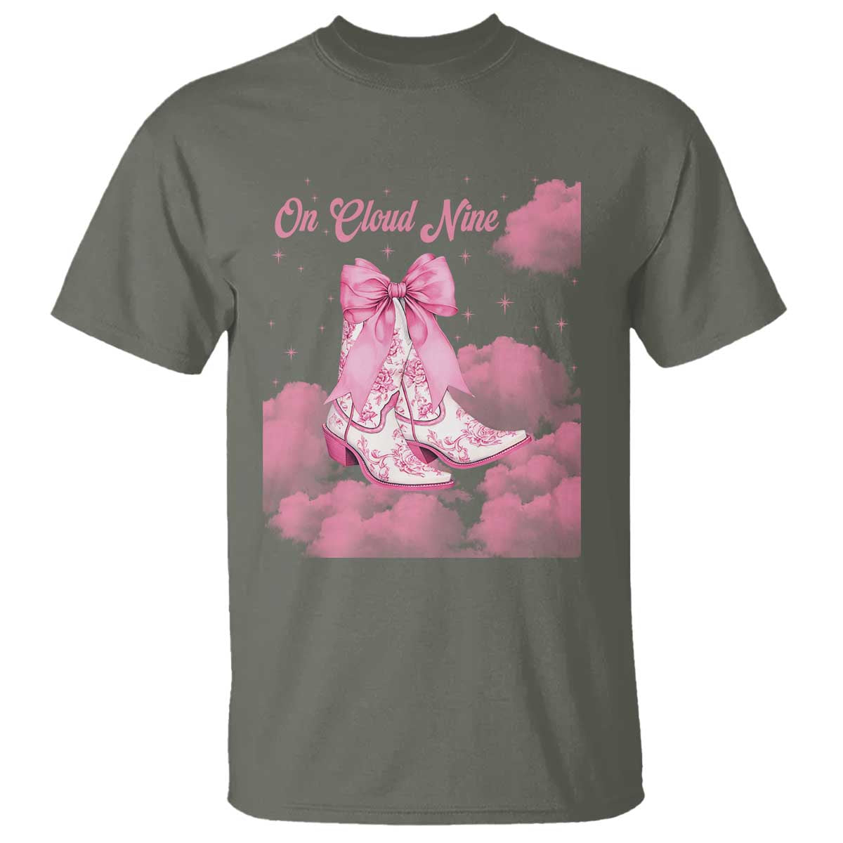 On Cloud Nine T Shirt 9th Birthday Bday Girl Pink Coquette Cowgirl Boots TS11 Military Green Print Your Wear