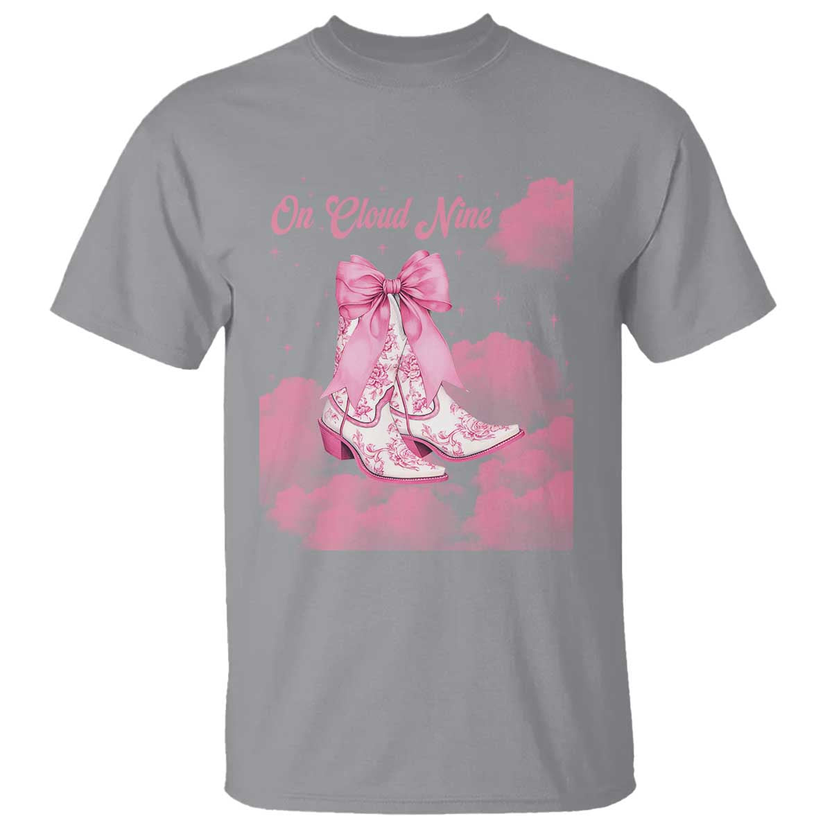 On Cloud Nine T Shirt 9th Birthday Bday Girl Pink Coquette Cowgirl Boots TS11 Sport Gray Print Your Wear