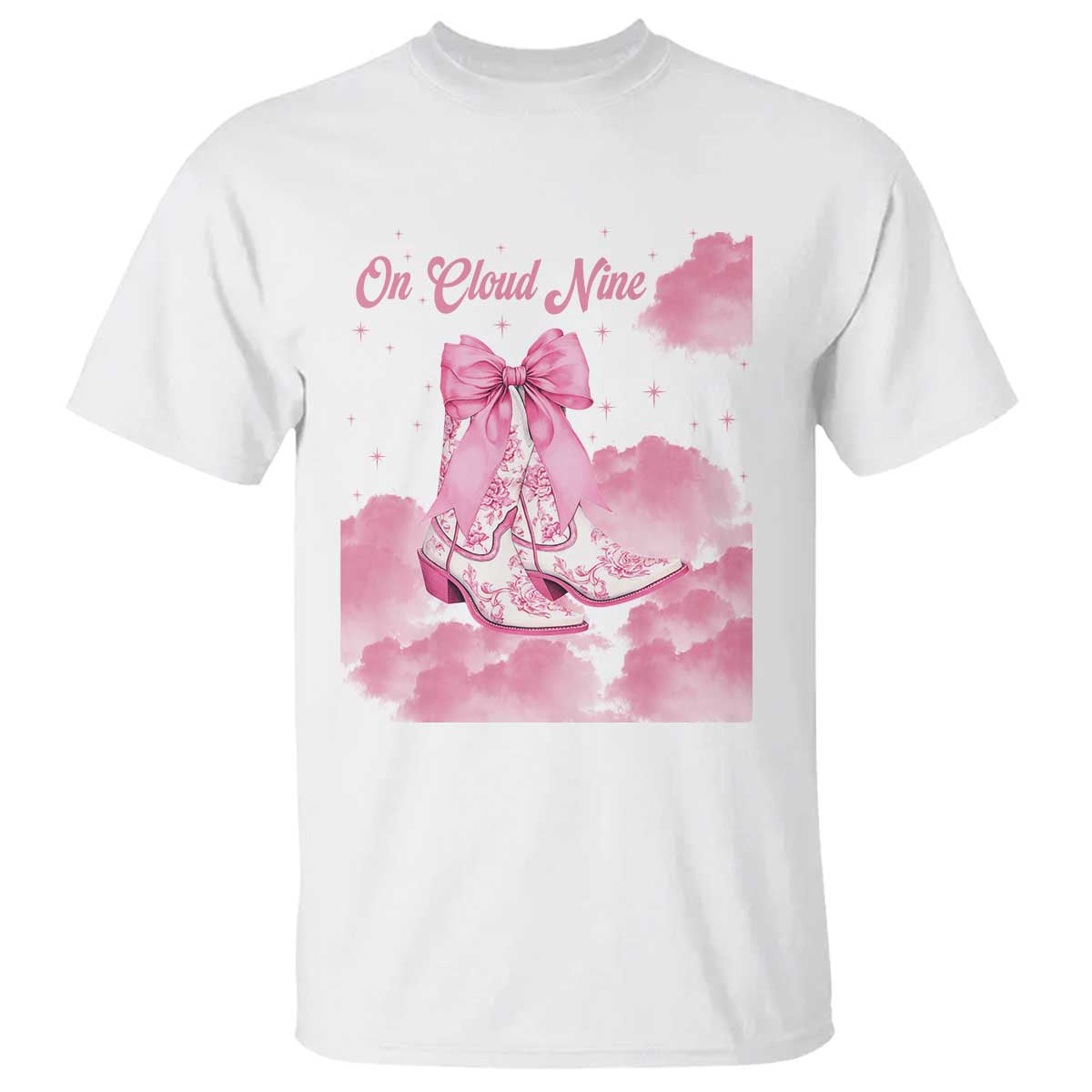 On Cloud Nine T Shirt 9th Birthday Bday Girl Pink Coquette Cowgirl Boots TS11 White Print Your Wear