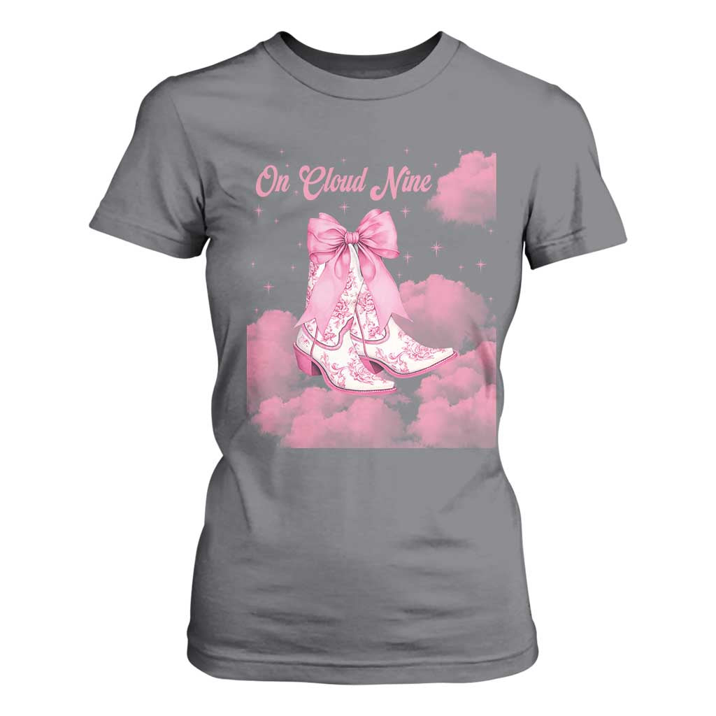 On Cloud Nine T Shirt For Women 9th Birthday Bday Girl Pink Coquette Cowgirl Boots TS11 Charcoal Print Your Wear